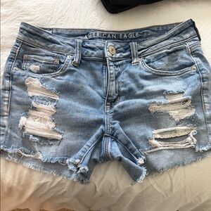 American Eagle Outfitters Distressed Light Blue Jean Shorts